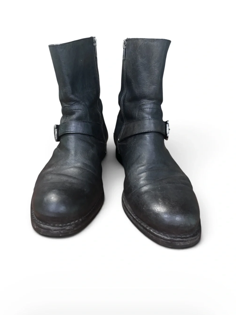 FRYE Black Leather Engineer Boots Mens 13 D Side Zip Biker Moto Made in Me
